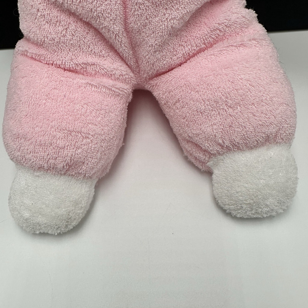 Vintage Eden Pink White Doll Terry Cloth Blue Eyes Bonnet Lace Soft Plush 10”Toy - Picture 4 of 11